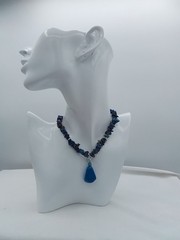 16″ ROUGH CUT NATURAL LAPIS LAZULI STONE BLUE PURPLE POLISH PENDANT NECKLACE VTG