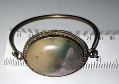 Vintage Natural Scenic Moss Agate Bracelet Brass Filigree Cuff Antique Style