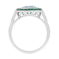 4Ct Art Deco Vintage Aquamarine & Emerald Hexagon 14K White Gold FN Wedding Ring