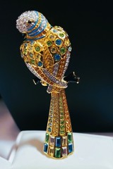 SWAROVSKI Parrot Brooch Aqua & Green Pave Crystals Gold Encrusted