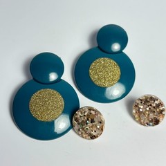 Earring Lot Vintage Blue Sparkly Doorknocker Costume Jewelry Acrylic Resin Party