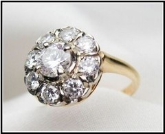 Vintage Round Lab Created Diamond Floral Cluster Halo Ring 14K Two-Tone Gold FN