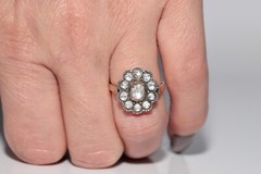 New Made 14k Gold Top Silver Natural Rose Cut Diamond Decorated Ring