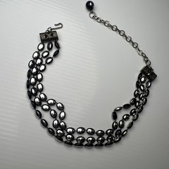 Vintage 70s Black Bead Acrylic Resin Choker Necklace Silver Tone Boho Hook 15”