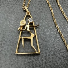 Vintage Medici Necklace Modernist Woman Figure Gold Tone Pendant Rhinestone