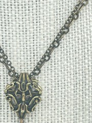 Victorian Revival Necklace Antiqued Brass Ruby Red Beads Pendant Dangle