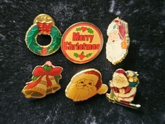 Lot Of 6 Christmas Gold Tone Enamel Holiday Lapel Pins Flat Signed Swib Taiwan