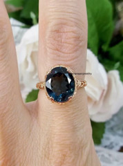 Edwardian Vintage 2.50Ct London Blue Topaz Solitaire Ring 14K Rose Gold Plated
