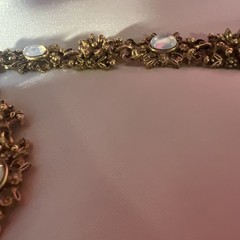 Vtg Signed Florenza Victorian Revival Gold Tone Opaline Glass Moonstone Bracelet