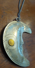 Crescent Moon w face, Unique Pendant, hand tooled, Whimsigoth Celestial Jewelry