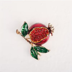 BROOCH-Pomegranate Enamel Brooch, 18K Golden Plated Zinc Alloy