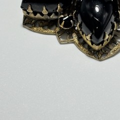 Vintage Brooch Pendant Teardrop Black Glass Cabochons Double Layered 2-1/8″ Long