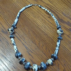 Chunky Vintage Stone Necklace Made In Japan 28″ Black and White