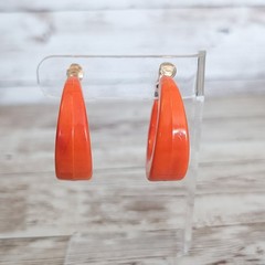 Vintage Clip On Earrings Large & Chunky Orange Hoops Stamped Hong Kong