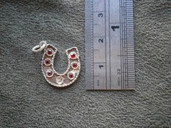 Lucky Horseshoe Red Stones Vintage Sterling Silver Bracelet Charm Pendant ~ FLAW