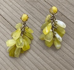 Vintage Goldtone Signed Hong Kong Yellow Dangling Earrings 1 3/4”