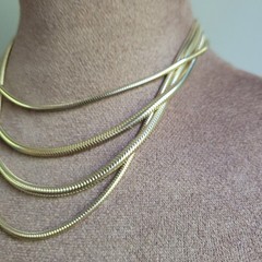 Vintage Gold Multi Strand Snake Chain Layered Statement Necklace 16 Inch Retro