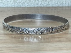Vintage Danecraft Sterling Silver Flower Floral Swirl Bangle Bracelet 13 g 7.75″