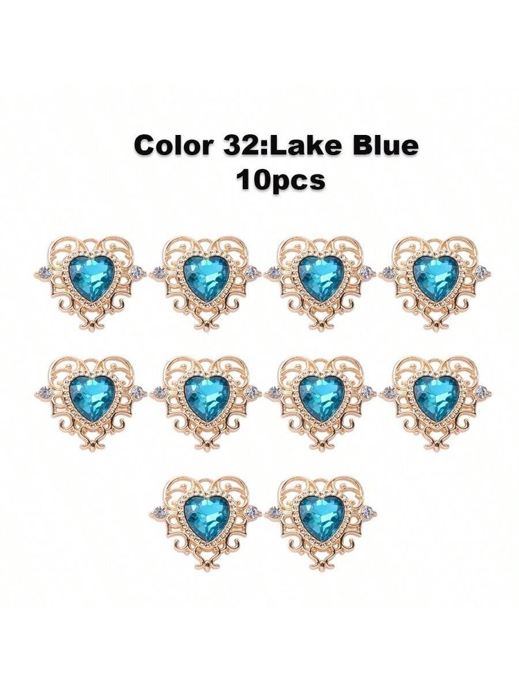 10pcs Lake Orchid 10 Heart Pendant Gold Zinc Alloy Rhinestone Baroque Style