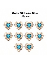 10pcs Lake Orchid 10 Heart Pendant Gold Zinc Alloy Rhinestone Baroque Style