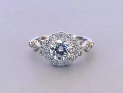 Art Deco Round Lab Created Diamond Women’s Engagement Ring 14K White Gold Finish