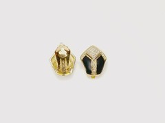 Dior Black Enamel And Crystal Clip-on Gold Tone Earrings