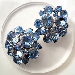 Blue Rhinestone Clip On Earrings Vtg 1950s Something Blue Wedding Statement Gift