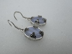 Blue Lace agate Lavender Color Sterling Silver Vintage Earrings With Marcasite