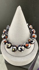 Vintage Glass Beaded Bracelet Stretch Marble Star Moon Sun Celestial 6.5”