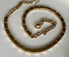 Vintage Rectangle Bar Box Link Chain Necklace 16” Gold Tone Adjustable 17.25g
