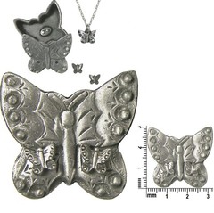 Butterfly Brooch Pin, Necklace, Earrings & Jewelry Box Set * Pewter * by Torino