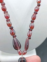 Antique Glass Necklace Beaded Purple Red Opalescent Y Dangle Barrel Clasp 18″