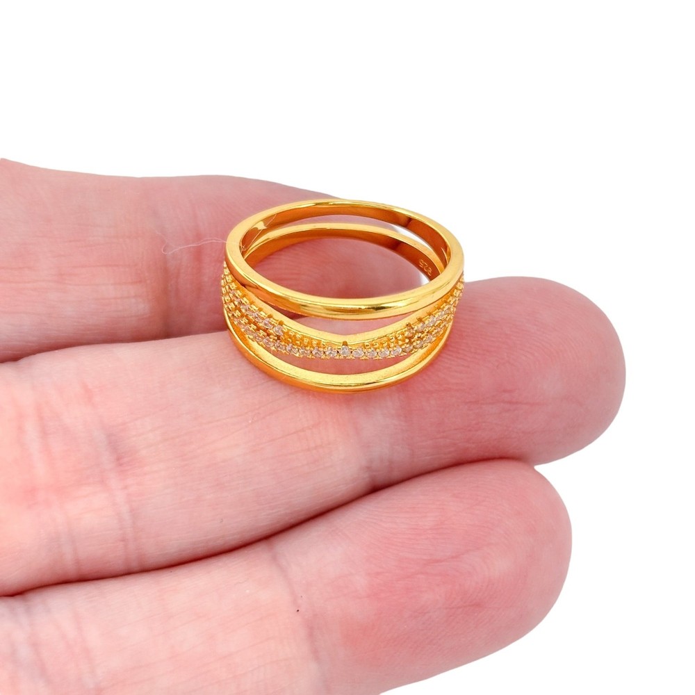 Vintage Gold-Tone | Sterling Silver 925 | Cubic Zirconia Criss Cross Ring Size 8