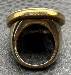Vintage HUGE Gold Tone Monogram Statement Ring Cream Enamel Oval Signet Sz 7