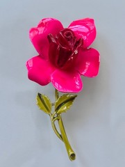 Vintage signed ART hot pink ROSE flower brooch~Flower PIN~1960s~Arthur Pepper