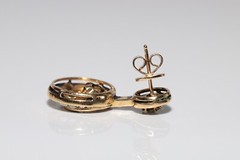 Vintage Circa 1970s 18k Gold Natural Rose Cut Diamond And Emerald Drop Earring