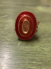 Vintage Adjustable Size Locket Ring. Red & Gold Plated-Very Unique