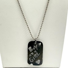 Vintage Silver Tone Boy Girl Dog Tag Pendant Necklace Ball Chain Statement Y2K