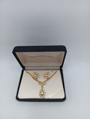 Roman Women’s Cubic Zirconia Gold Tone Necklace Earring Set