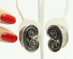 Vintage Sterling Silver Fancy Spiral Oval Clip On Earrings Mex 925