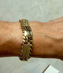 Vintage Gold Tone Chunky Link Bracelet Textured Squares Fold Over Clasp 7.5”