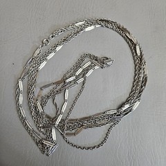 Vintage Silver Tone Multi Strand Layered Chain Necklace 50 Inch Long Bar Link