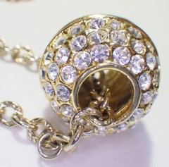 Lg Vtg Chunky Pave Set Rhinestone Sliding Disco Ball Sphere Pendant Necklace 24″