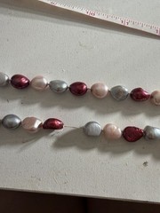 Baroque Freshwater Pearl Necklace Dyed Pink Burgundy Gray Knotted 48” Long