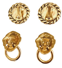 KENNETH J LANE DOOR KNOCKER LION CLIP ON EARRING & OTHER LOT 2 PAIR VTG NOS