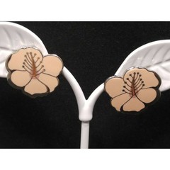 Laurel Burch “Hibiscus” Pink Post Earrings, Rhodium Plated Silver Tone, 1980s