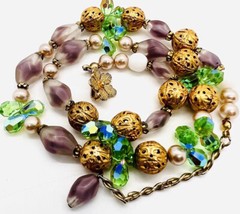 VENDOME Frosted Lavender Givre Glass Beaded Necklace Signed Vintage Jewelry