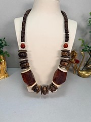 Tribal Wood Bead Necklace Coconut Shell Artisan Boho Statement