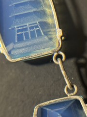 Vintage Japan Silver Pagoda Reverse Carved Opaline Glass Necklace