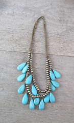 Vintage Faux Turquoise Teardrop Multi Strand Necklace Costume Statement 20” VTG